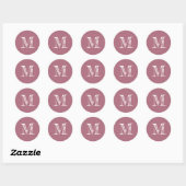Sticker Rond Monogramme Initial Rose Poussiéreuse (Feuille)