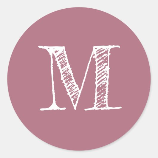 Sticker Rond Monogramme Initial Rose Poussiéreuse (Devant)