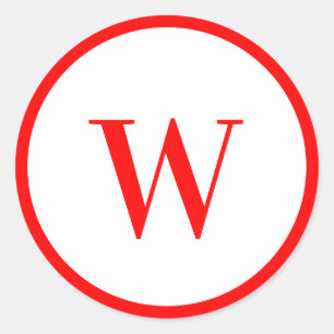 Sticker Rond Monogramme Initial Rouge Élégant Moderne