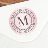 Sticker Rond Monogramme initial satin rose adresse de retour cl