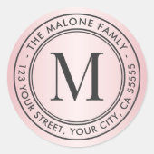 Sticker Rond Monogramme initial satin rose adresse de retour cl (Devant)