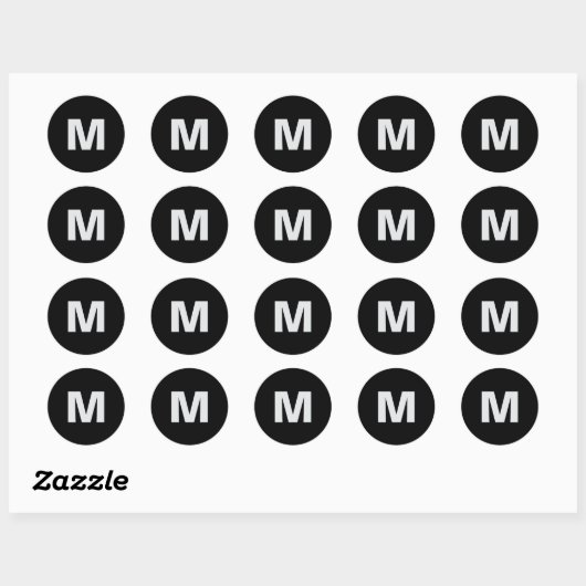 Sticker Rond Monogramme Initial Simple Moderne Gris Clair sur N (Feuille)