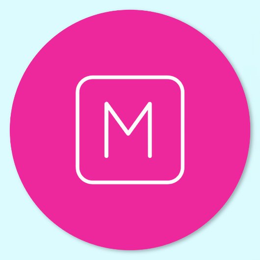 Sticker Rond Monogramme Initial Simple & Moderne | Rose & Blanc