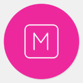 Sticker Rond Monogramme Initial Simple & Moderne | Rose & Blanc (Devant)