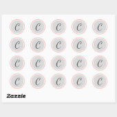Sticker Rond Monogramme initial unique | Bordure blanche grise  (Feuille)