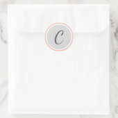 Sticker Rond Monogramme initial unique | Bordure blanche grise  (Sac)