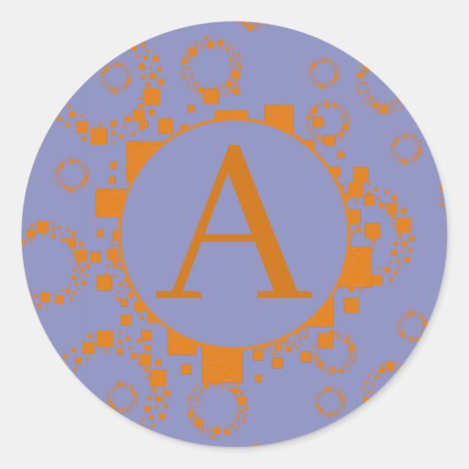 Sticker Rond Monogramme Initial Violet Orange Carrés Cercles Ar (Devant)