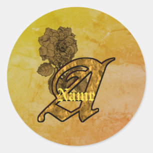 Sticker Rond Monogramme Initiale A Élégant Pivoine Personnalisé