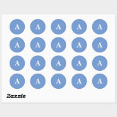 Sticker Rond Monogramme initiale bleu barbeau blanc personnalis (Feuille)