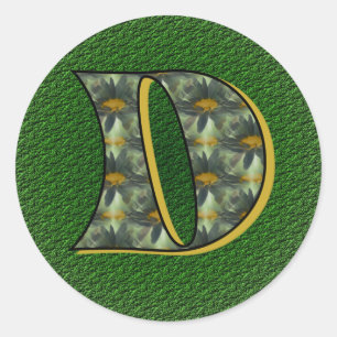 Sticker Rond Monogramme Initiale D Fleurs de Marguerites Art