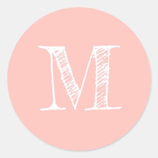 Sticker Rond Monogramme Initiale de Style Moderne en Rose Paste (Devant)