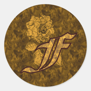 Sticker Rond Monogramme Initiale F Élégante Fleur de Pivoine en