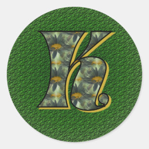 Sticker Rond Monogramme Initiale K Fleurs Artistiques Marguerit
