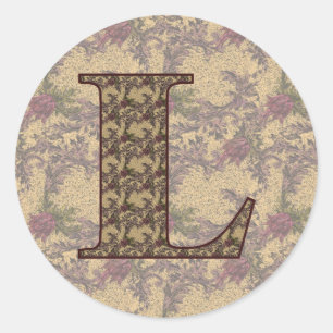 Sticker Rond Monogramme Initiale L Élégant Floral Vintage
