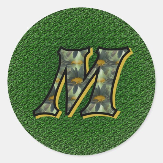 Sticker Rond Monogramme Initiale M Art Floral Marguerite (Devant)