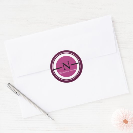 Sticker Rond Monogramme Initiale N Cercle Violet Classique Rond (Enveloppe)