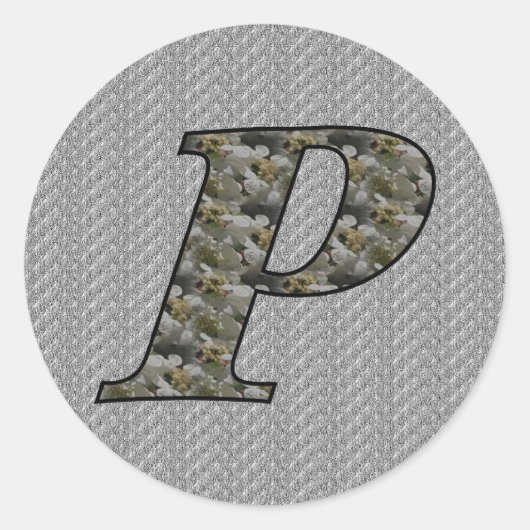 Sticker Rond Monogramme Initiale P Hydrangea Stick Floral (Devant)