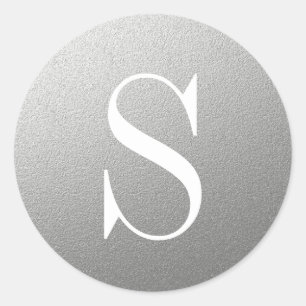 Sticker Rond Monogramme Initiale Pailleté Argent