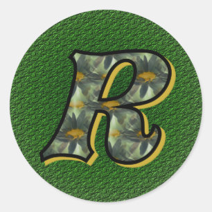 Sticker Rond Monogramme Initiale R Art Floral Marguerite