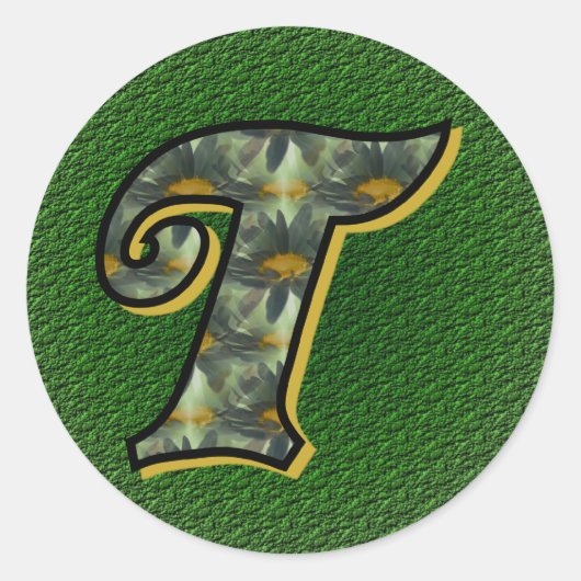 Sticker Rond Monogramme Initiale T Fleurs Marguerite Art (Devant)