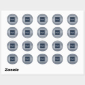 Sticker Rond Monogramme Initiales Moderne Bleu Marine Rayure Bl (Feuille)