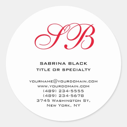 Sticker Rond Monogramme Initiales Nom Adresse E-Mail Téléphone (Devant)