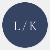 Sticker Rond Monogramme intemporel Marine Bleu Mariage élégant (Devant)