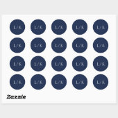 Sticker Rond Monogramme intemporel Marine Bleu Mariage élégant (Feuille)