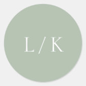 Sticker Rond Monogramme intemporel Sage Vert Élégant Mariage (Devant)