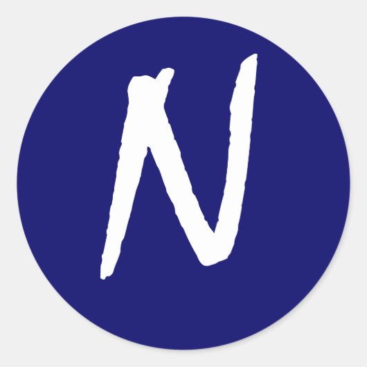 Sticker Rond Monogramme Invitation Sceau "N" Marine personnalis (Devant)