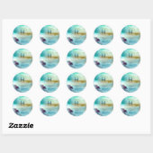 Sticker Rond Monogramme Iridescente Aqua Bleu Aquarelle Brossée (Feuille)