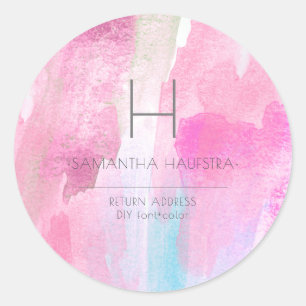 Sticker Rond Monogramme Iridescente Rose rose brossé Aquarelle