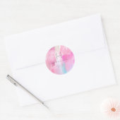 Sticker Rond Monogramme Iridescente Rose rose brossé Aquarelle (Enveloppe)