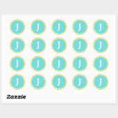 Sticker Rond Monogramme J Chartreuse bleu pâle Mer personnalisa (Feuille)
