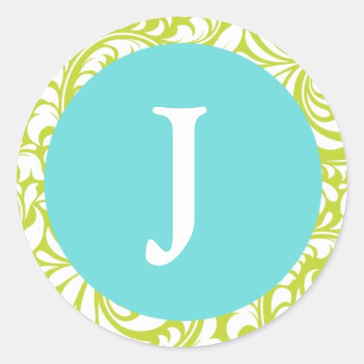 Sticker Rond Monogramme J Chartreuse bleu pâle Mer personnalisa (Devant)