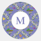 Sticker Rond Monogramme Jardin Damask Violet Motif (Devant)