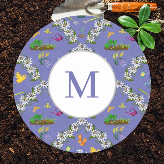 Sticker Rond Monogramme Jardin Damask Violet Motif