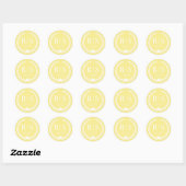 Sticker Rond Monogramme Jaune Doré Clair Simple (Feuille)
