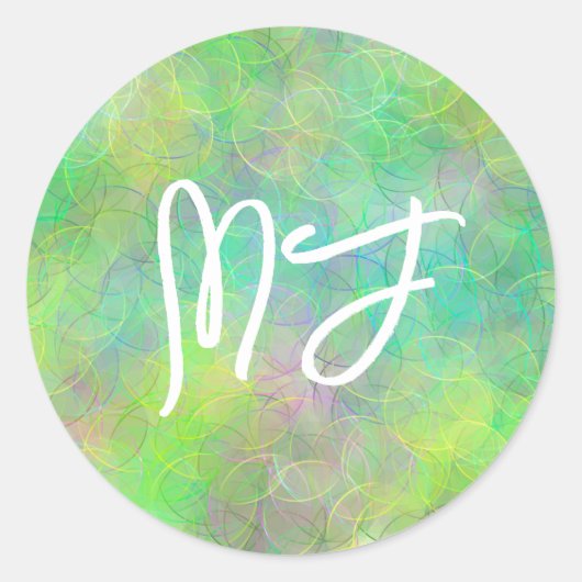 Sticker Rond Monogramme Jaune, Vert et Rose (Devant)