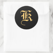 Sticker Rond Monogramme "K" or couleur sur noir (Sac)