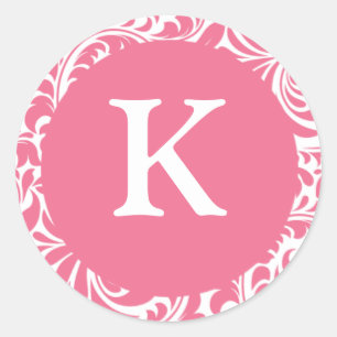 Sticker Rond Monogramme K rose blanc Mariage Thème Monogrammes 