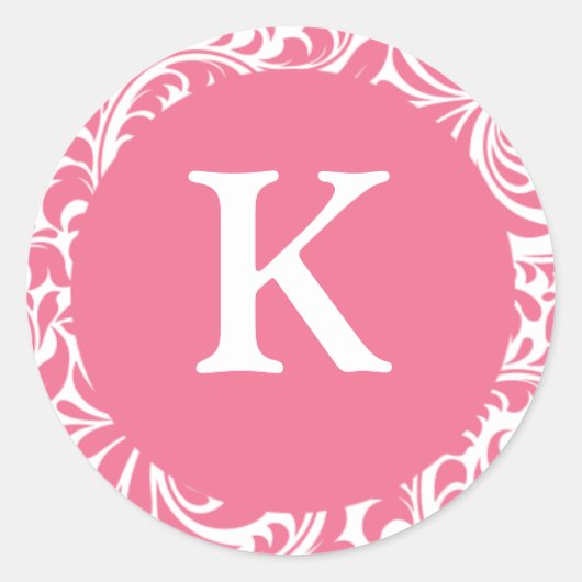 Sticker Rond Monogramme K rose blanc Mariage Thème Monogrammes  (Devant)