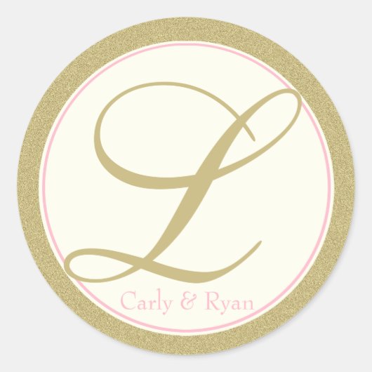 Sticker Rond Monogramme L Or et rose (Devant)
