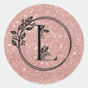Sticker Rond Monogramme L Rose Gold Blush Pink Parties scintill