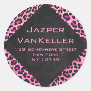Sticker Rond Monogramme Leopard noir et rose chaud