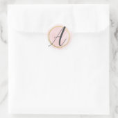 Sticker Rond Monogramme Lettre A Rose Pâle Aquarelle Or Chic (Sac)