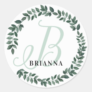 Sticker Rond Monogramme Lettre B Nom Personnalisé Botanique Min