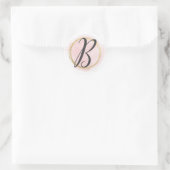 Sticker Rond Monogramme Lettre B Rose Blush Aquarelle Or Chic (Sac)