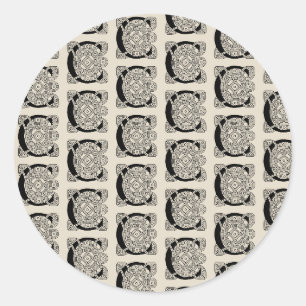 Sticker Rond Monogramme Lettre C Impression Vintage Nœud Celtiq
