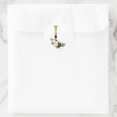 Sticker Rond Monogramme lettre dorée fleurs boho bordeaux  (Sac)